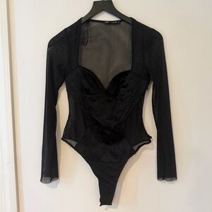Zara Black Sheer Long Sleeve Bodysuit
